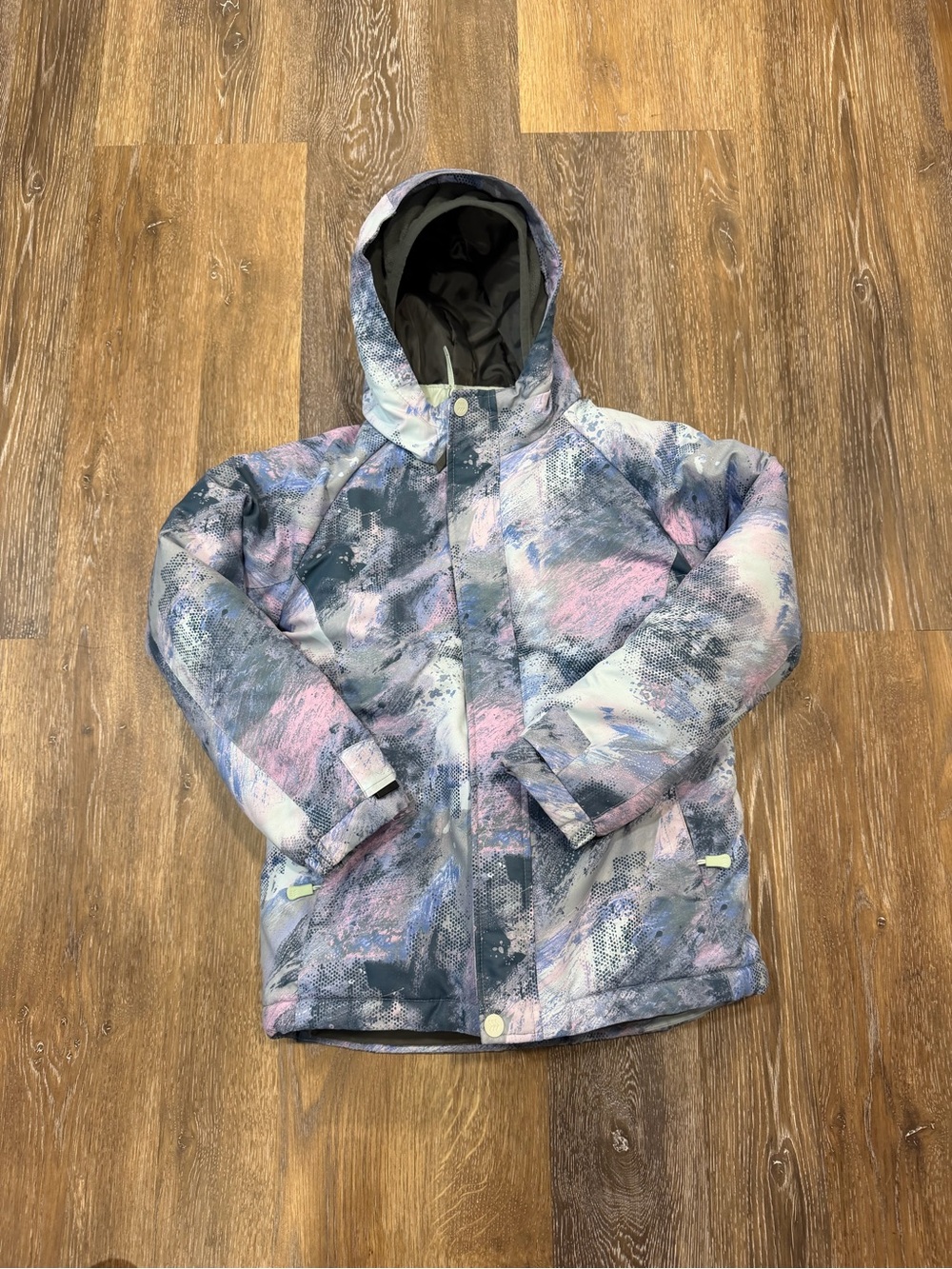 all in motion Kids Hooded 2 in 1 Ski/Snow Jacket in Gray & Pink Abstract Print